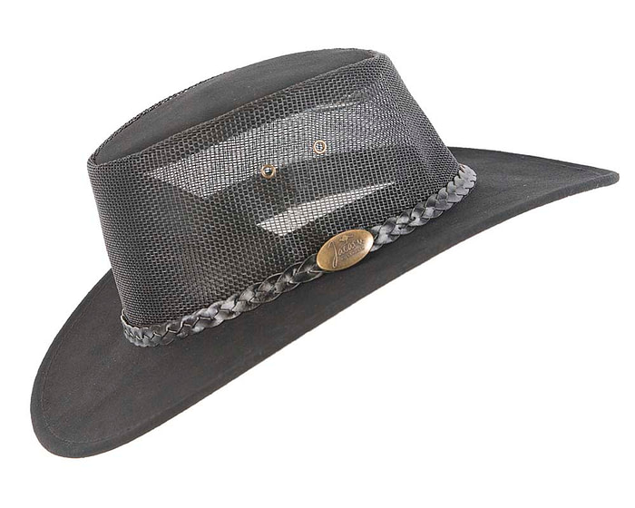 Black Australian Suede Leather Cooler Jacaru Hat - Hats From OZ