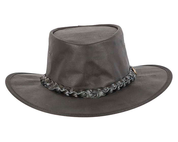 Black Australian Buffalo Leather Bush Outback Jacaru Hat - Hats From OZ