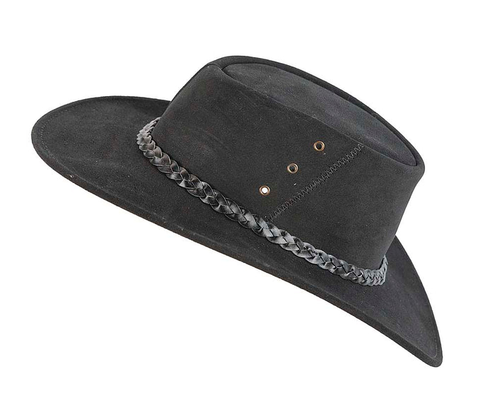 Black Australian Leather Bush Outback Jacaru Hat - Hats From OZ