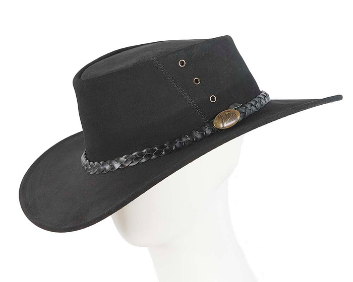Black Australian Leather Bush Outback Jacaru Hat - Hats From OZ