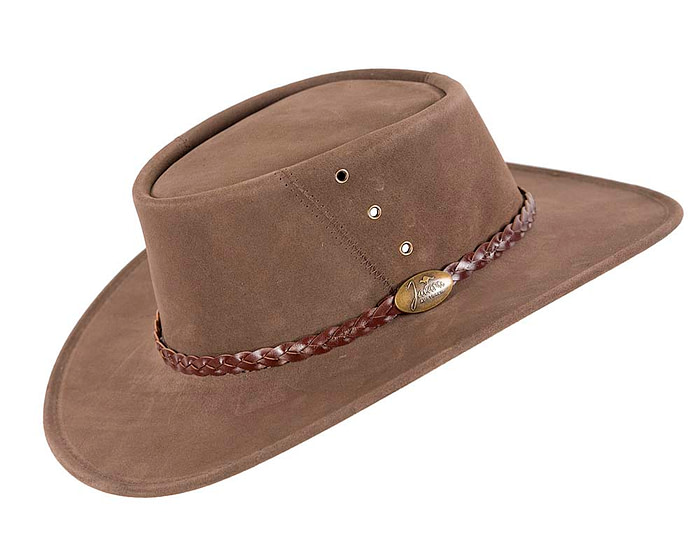 Brown Australian Leather Bush Outback Jacaru Hat - Hats From OZ