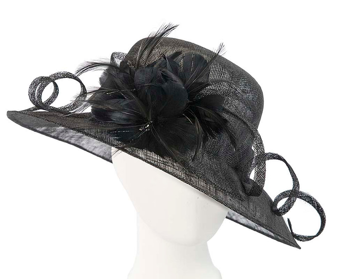 Large black racing hat with bow by Cupids Millinery - Hats From OZ