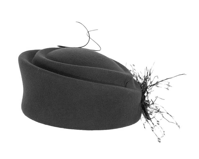 Large black winter felt pillbox hat for races buy online in Australia F572B - Hats From OZ
