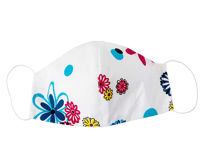 Comfortable re-usable white face mask with flowers - Hats From OZ