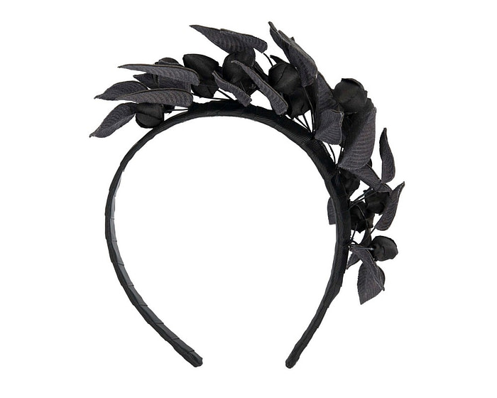 Black sculptured leather flower headband fascinator by Max Alexander - Hats From OZ