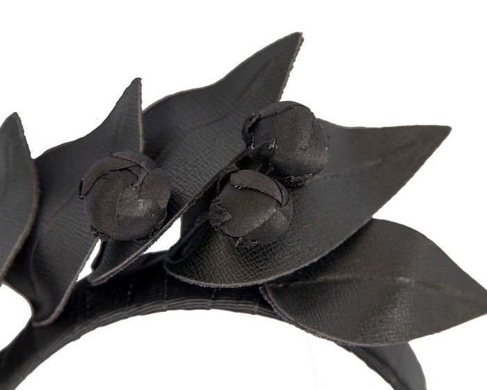 Black sculptured leather headband racing fascinator by Max Alexander - Hats From OZ