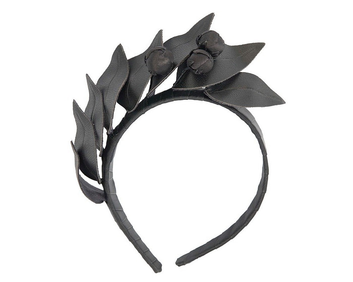 Black sculptured leather headband racing fascinator by Max Alexander - Hats From OZ