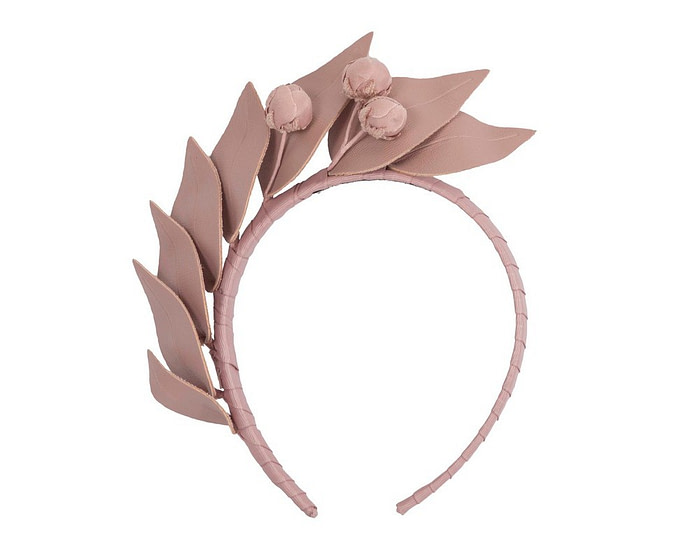 Taupe sculptured leather headband racing fascinator by Max Alexander - Hats From OZ