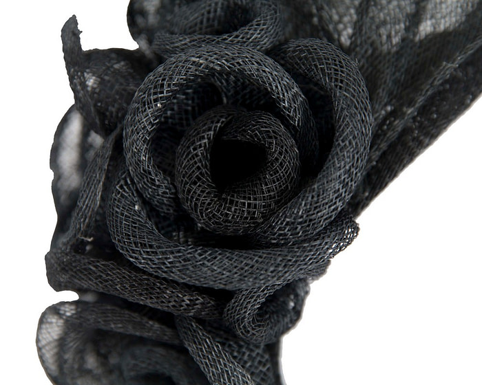 Large black sinamay flower fascinator by Max Alexander - Hats From OZ