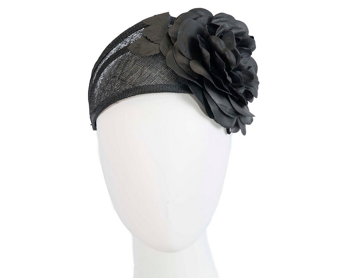 Wide black leather rose headband fascinator by Max Alexander - Hats From OZ