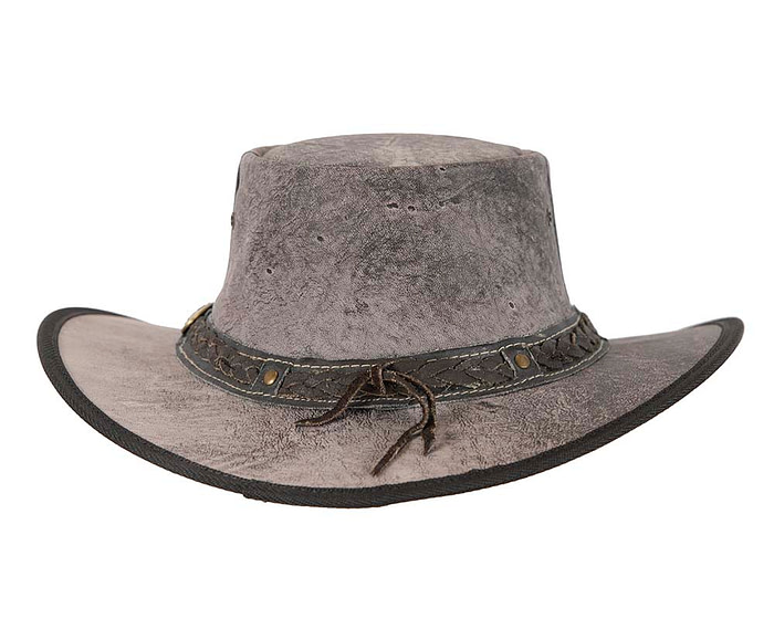 Grey Australian Kangaroo Leather Crushable Outback Jacaru Hat - Hats From OZ