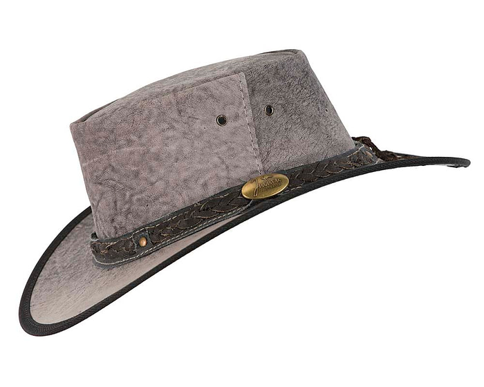 Grey Australian Kangaroo Leather Crushable Outback Jacaru Hat - Hats From OZ