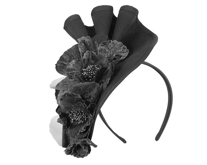 Large black felt flower winter fascinator by Fillies Collection - Hats From OZ