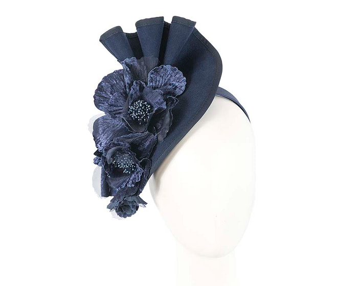 Large navy felt flower winter fascinator by Fillies Collection - Hats From OZ