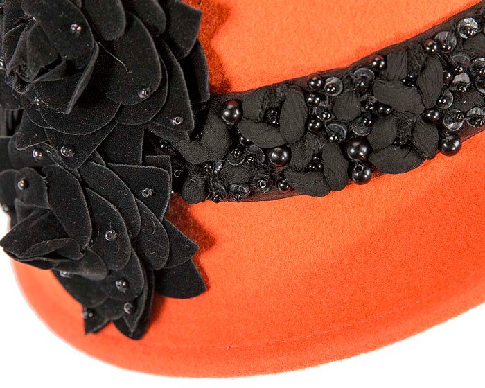 Orange ladies winter felt cloche hat by Fillies Collection - Hats From OZ