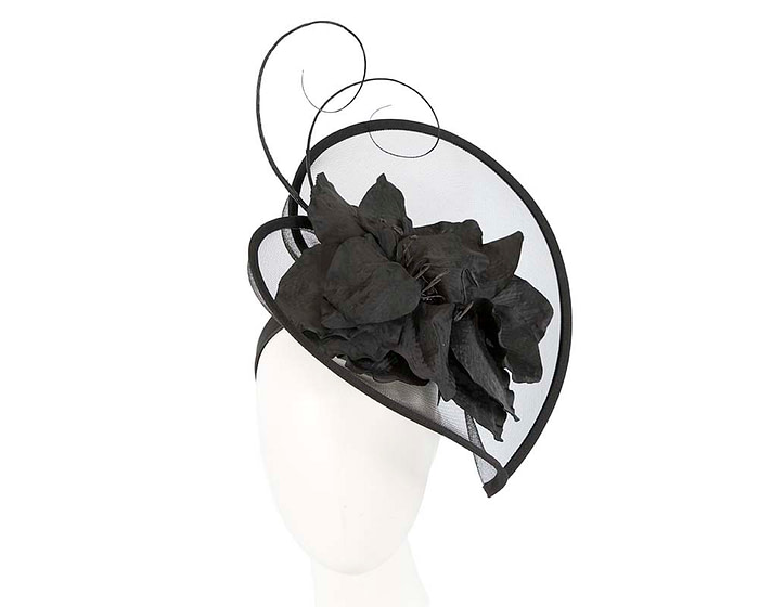 Large black flower heart fascinator - Hats From OZ