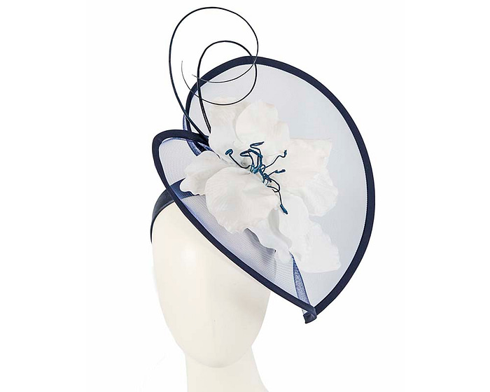Large navy & white flower heart fascinator - Hats From OZ