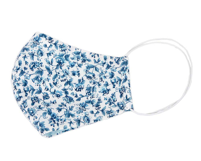 Comfortable re-usable cotton face mask with blue flowers - Hats From OZ