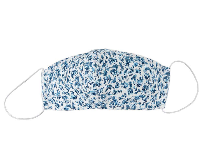 Comfortable re-usable cotton face mask with blue flowers - Hats From OZ