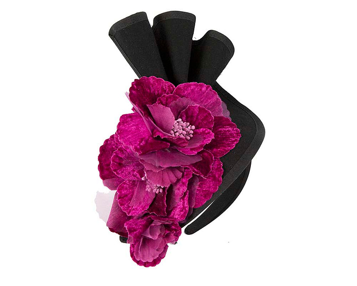 Large black felt purple flower winter racing fascinator - Hats From OZ