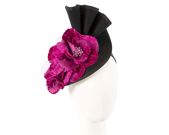 Large black felt purple flower winter racing fascinator - Hats From OZ