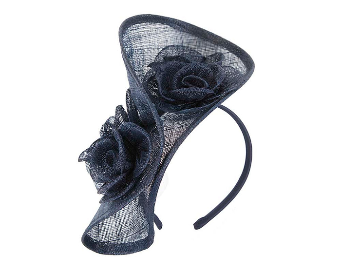 Tall navy sinamay fascinator by Max Alexander - Hats From OZ