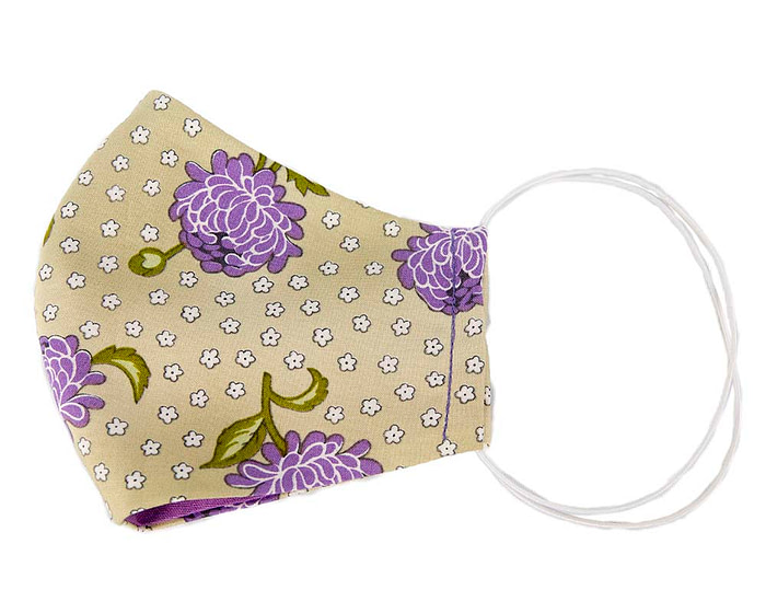 Comfortable re-usable cotton face mask purple flowers - Hats From OZ