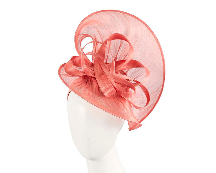 Large coral silk abaca heart fascinator - Hats From OZ