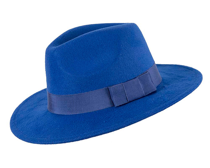 Blue poly-felt wide brim fedora hat - Hats From OZ