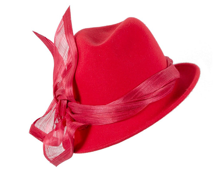Red ladies winter fashion felt fedora hat by Fillies Collection - Hats From OZ