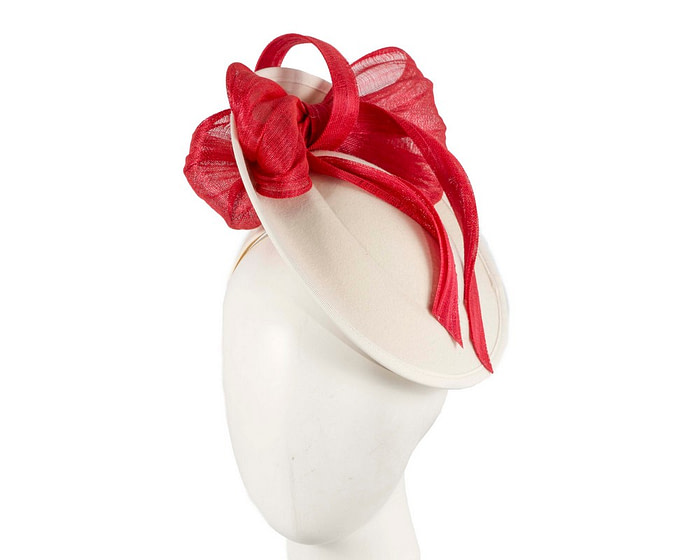 Cream plate with red bow winter fascinator by Fillies Collection - Hats From OZ