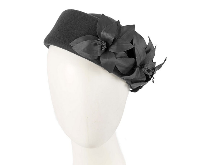 Large Black felt beret hat by Fillies Collection - Hats From OZ
