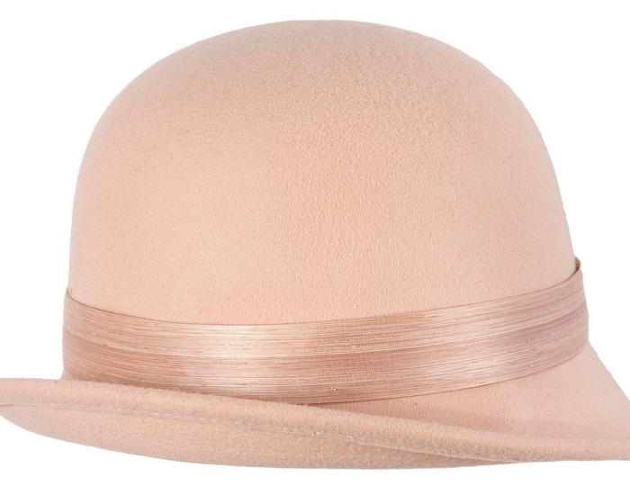 Beige felt cloche hat with lace by Fillies Collection - Hats From OZ