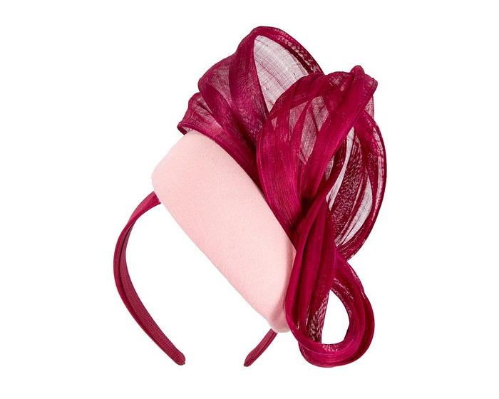 Bespoke pink burgundy pillbox with bow by Fillies Collection - Hats From OZ