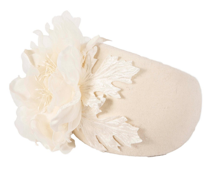 Wide cream headband with silk flower - Hats From OZ