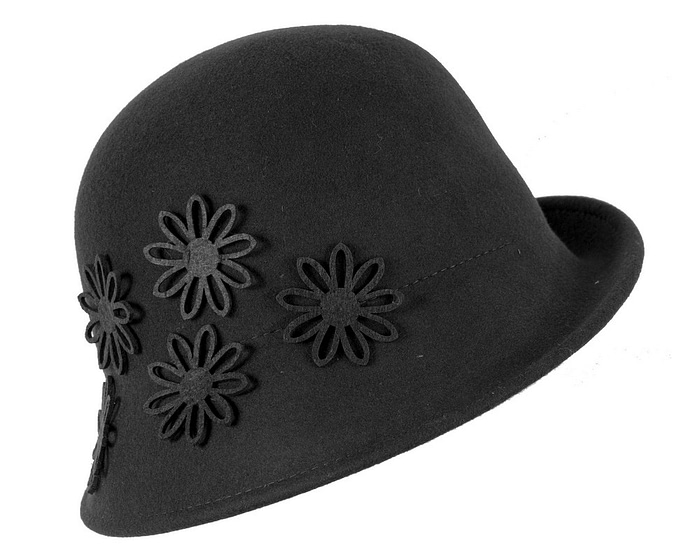 Black felt cloche hat with flowers by Max Alexander - Hats From OZ