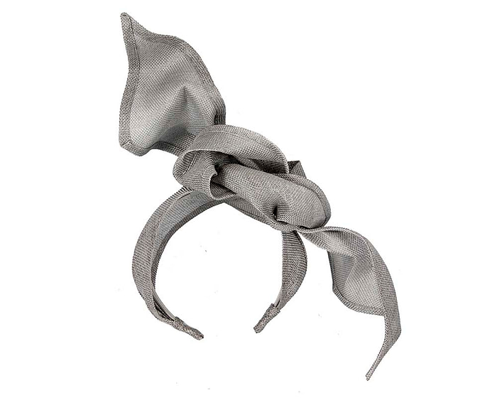 Silver linen constructed fascinator - Hats From OZ