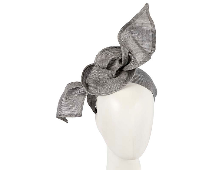 Silver linen constructed fascinator - Hats From OZ