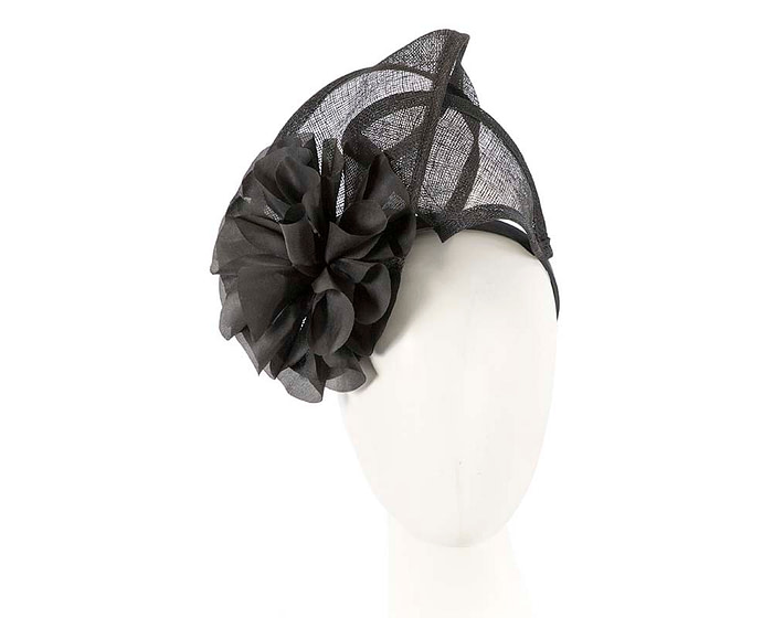 Black sinamay fascinator with flower for Melbourne Cup races - Hats From OZ