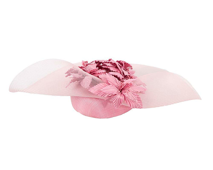 Wide brim dusty pink fascinator hat by Fillies Collection - Hats From OZ