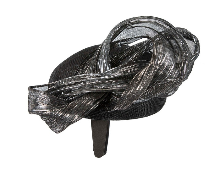 Black pillbox fascinator with silver bow by Fillies Collection - Hats From OZ