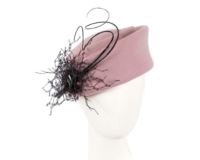 Large dusty pink winter felt pillbox hat for races - Hats From OZ