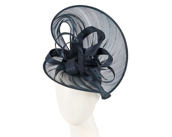 Large navy silk abaca heart fascinator - Hats From OZ