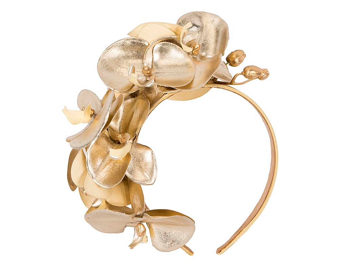 Bespoke leather gold orchid flower headband - Hats From OZ