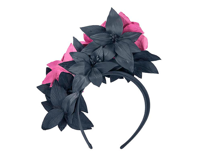 Navy & Fuchsia flower fascinator by Cupids Millinery - Hats From OZ