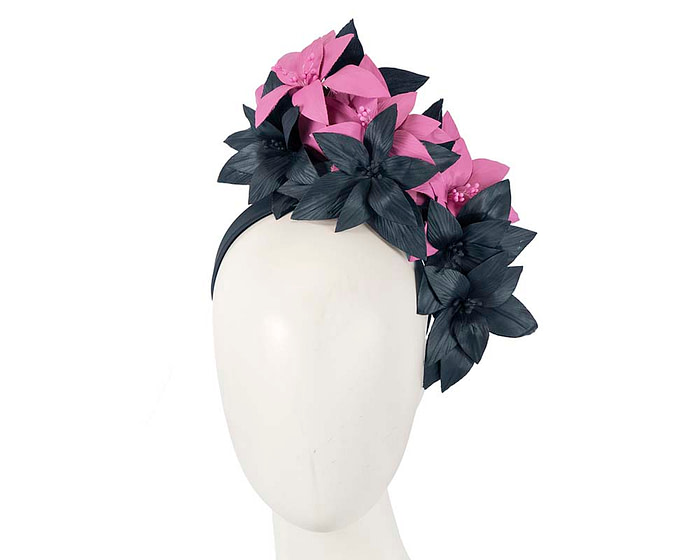 Navy & Fuchsia flower fascinator by Cupids Millinery - Hats From OZ