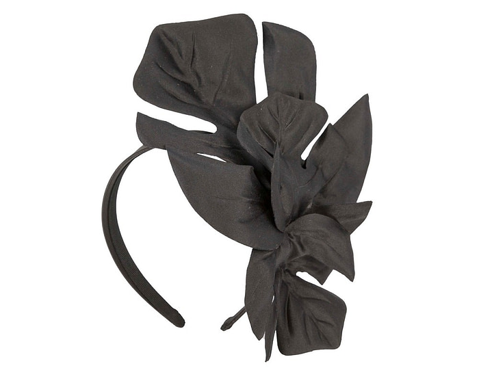 Black monstera leaves fascinator by Max Alexander - Hats From OZ