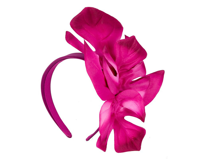 Fuchsia monstera leaves fascinator by Max Alexander - Hats From OZ