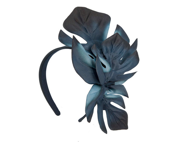 Navy monstera leaves fascinator by Max Alexander - Hats From OZ