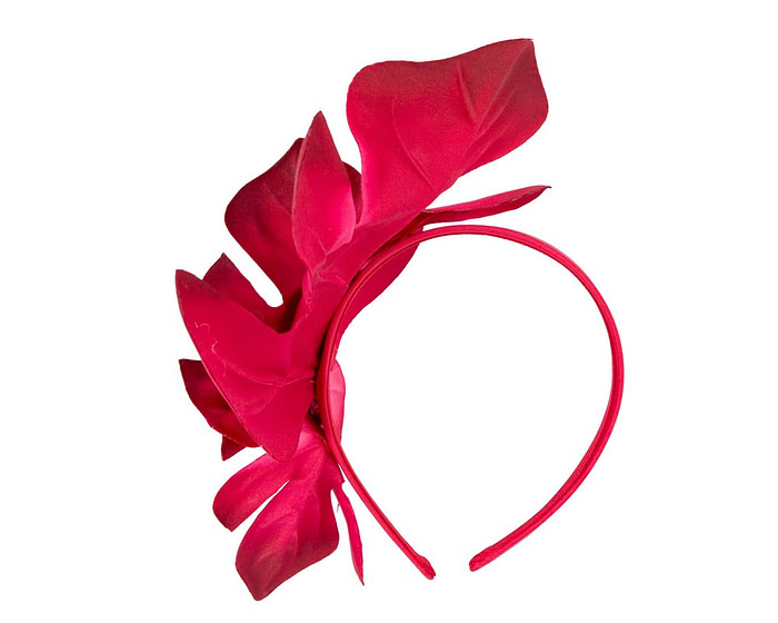 Red monstera leaves fascinator by Max Alexander - Hats From OZ